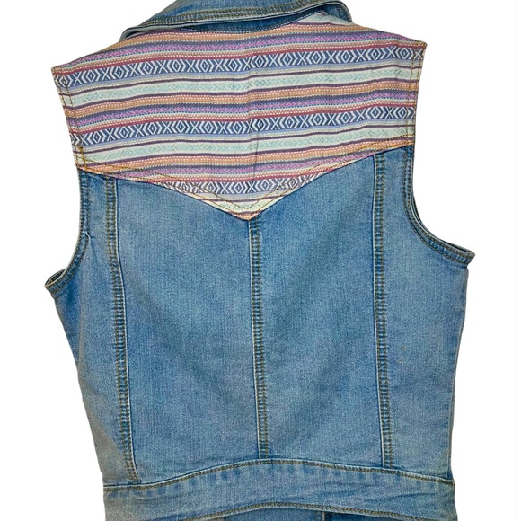 Wax Jeans Soft Denim Vest with Aztec Woven Detail – Boho Casual Layering - Picture 1 of 7